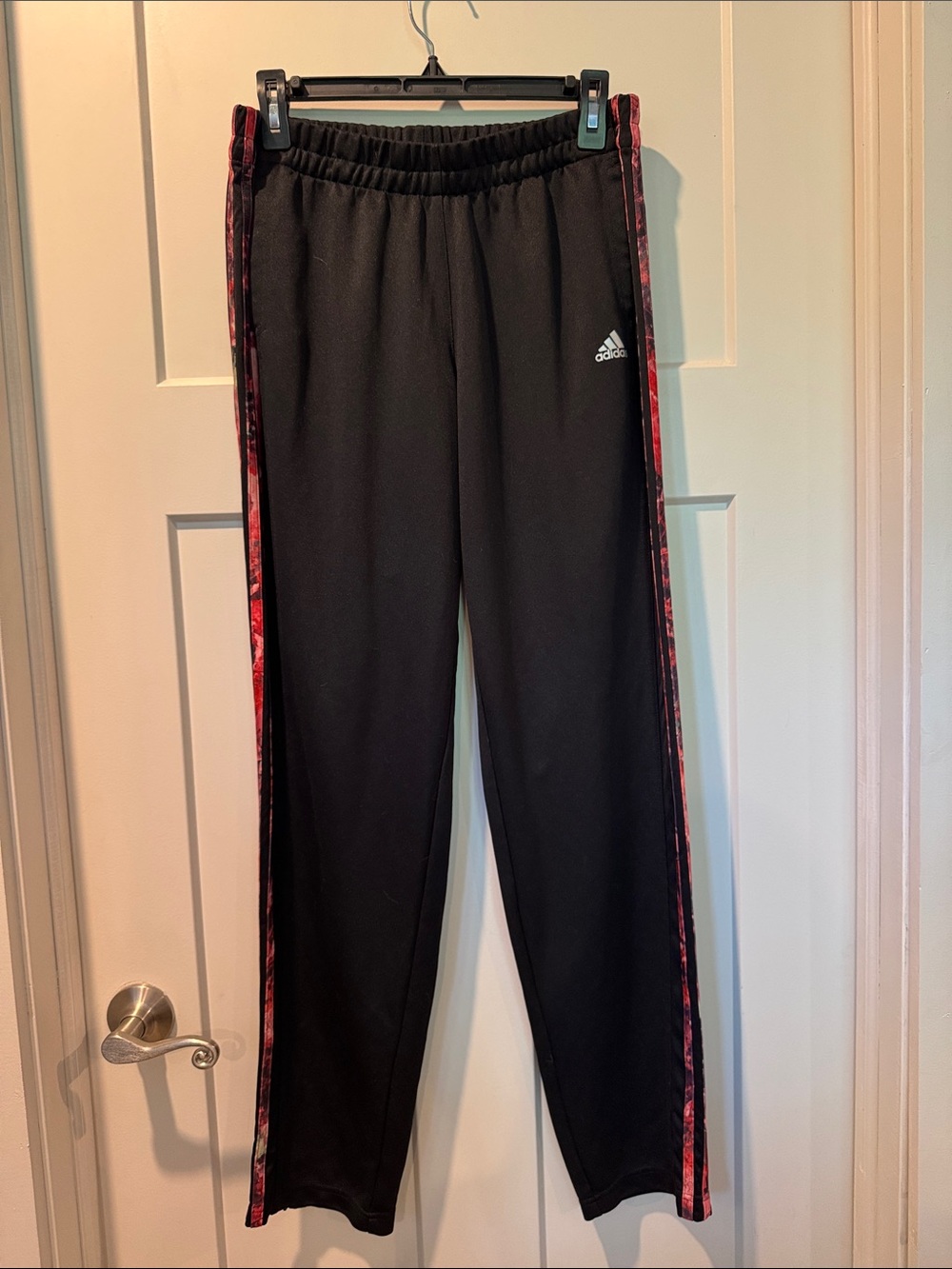adidas Black Track Pants with pink floral Side Stripes
